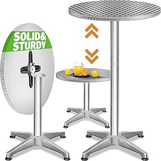 CASARIA® Round Bar Table | 60 cm | Top Outdoor High Kitchen Dining | Breakfast | Bistro | Stainless Steel | Cocktail Drinks | Tall Garden Patio Counter Folding Pub Home