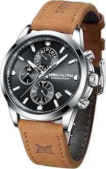 MEGALITHMens Watches Chronograph Waterproof Analogue Quartz Wrist Watches for Men Luminous Date