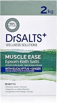 DrSALTS+ 2kg Muscle Ease Therapy Epsom Salts - Soothing Epsom Bath Salts to Relieve Strains, Pain and Stiffness with Eucalyptus and Ginger Essential Oils - Vegan and Cruelty-Free