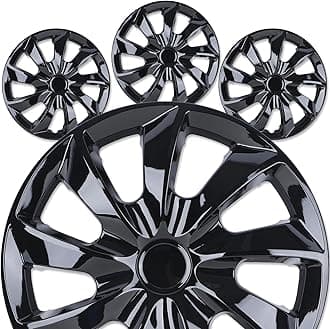 15" Premium Universal Wheel Rim Covers – Set of 4 Black Lacquer Hubcaps,ABS&PC Material Hub Protection Accessory,Snap-on Replacement Caps for Car,Pickup Truck,SUV - 15 Inch Black Lacquer