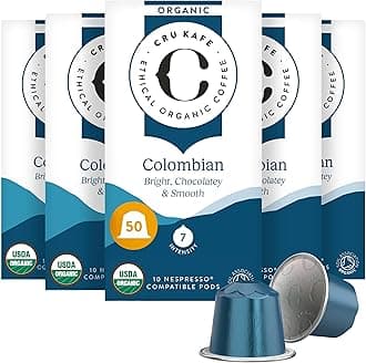 Cru Kafe Colombian USDA Organic Espresso Coffee Capsules (50 Pods) Fairtrade Coffee Pods Compatible with Nespresso Original Line and Pixie Machines