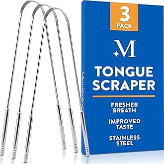 Tongue Scraper for Adults (3 Pack) - Improved Tongue Cleaning & Fresh Breath, Stainless Steel Tongue Scraper, Metal Tongue Scraper, Tongue Sweeper Kids Tongue Scraper, Ayurvedic