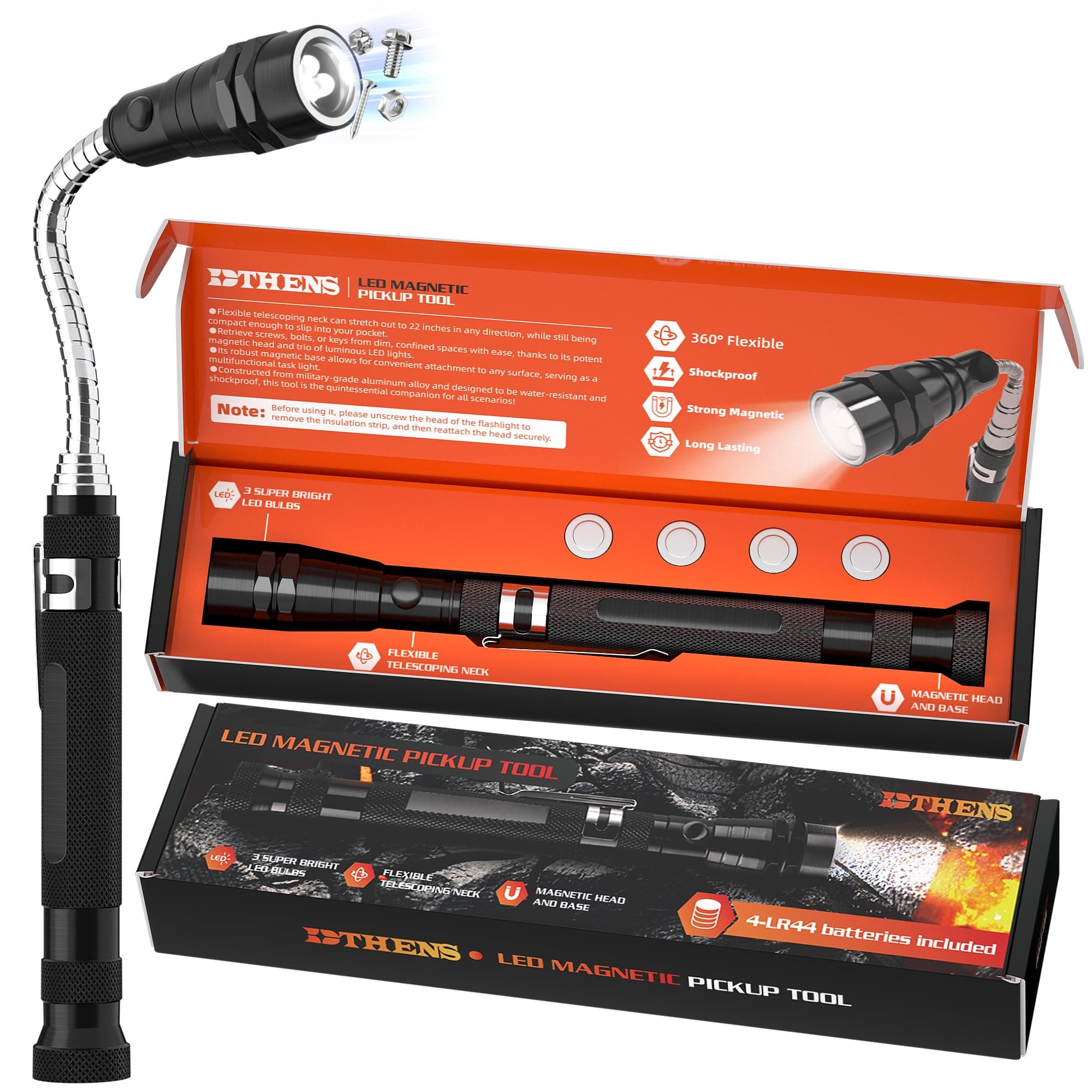 LED Magnetic Pickup Tool, Extendable and Flexible Magnetic Flashlight with Telescoping Magnet Pickup Tool, Magnet Flashlight for Precision Work, Cool Gadgets idea for Men, Husband, Father