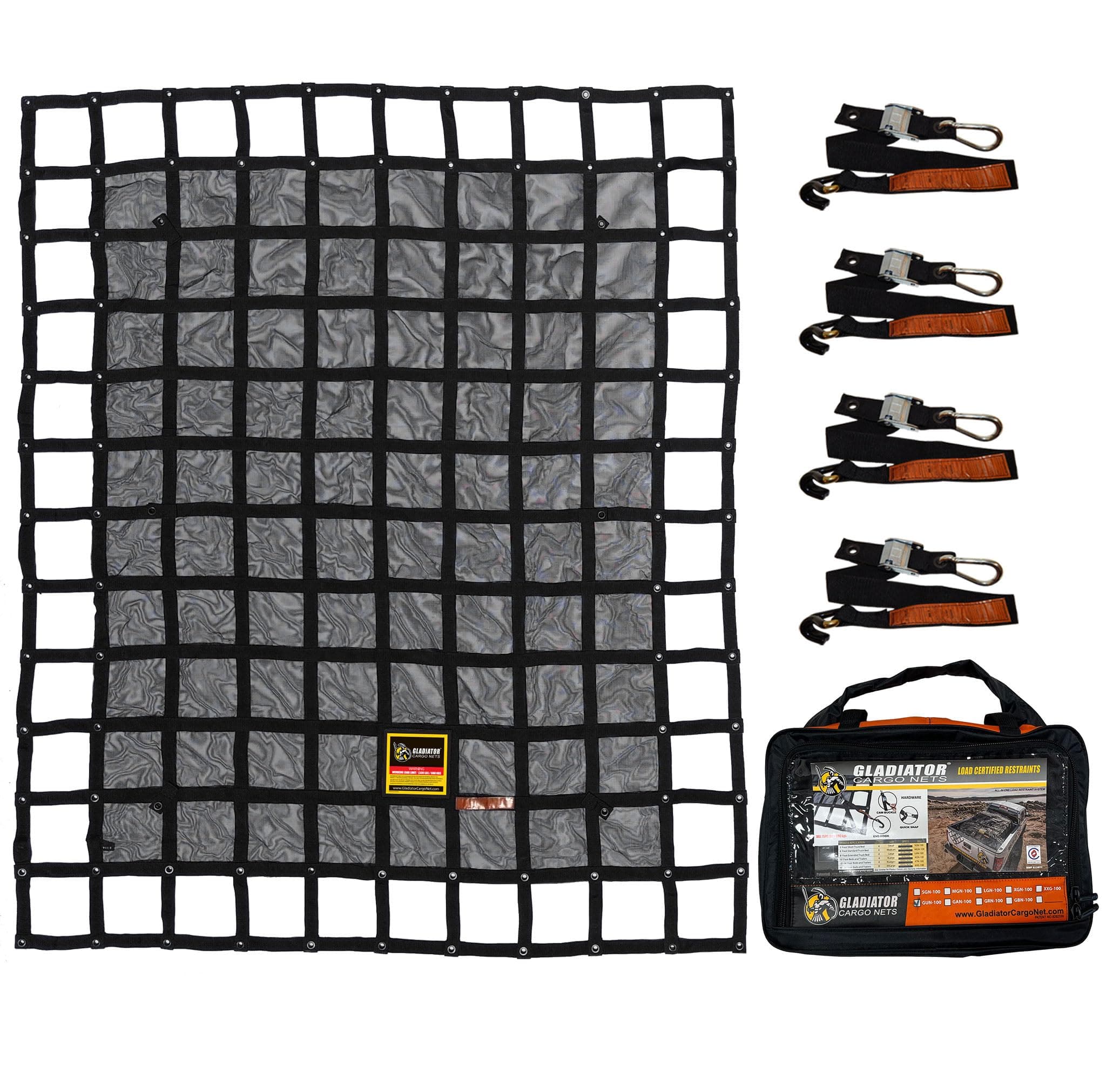 GLADIATOR CARGO NETS - Heavy Duty Cargo Net - Truck Accessory - Cargo Carrier -Truck Organizer - Medium-Trailer-Pickup-Boat-Jeep-SUV-Camping-(WLL): 1,500 lbs (MGN-100) 6.75' x 8' ft.