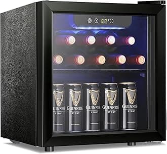 Antarctic Star 12 Bottle 48 Can Wine Cooler/Cabinet Beverage Refrigerator Mini Fridge Low Noise Clear Glass Door Counter Top Cellar for Beer Soda Bar 1.3 cu.ft Black