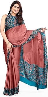 Women's Chiffon Ajrakh Border Pallu Pririnted Solid Saree with Blouse Piece