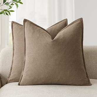 Pack of 2, Decorative Linen Soild Throw Pillow Covers Soft Accent Cushion Case Boho Farmhouse Neutral Pillowcase for Chair Couch Sofa Bedroom Living Room Home Decor 20 x 20 Inch Light Brown