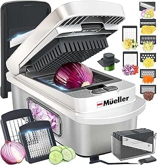 Mueller Pro-Series 8-Blade Stainless Steel Multi Chopper And Slicer, Kitchen Essential, Mincer, Dicer, Cutter, Egg Slicer, French Fry Cutter, Potato Slicer, White Sand/Grey