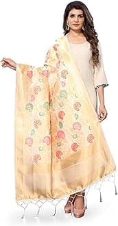 Jaanvi fashion Women's Bandhani Floral Woven Silk Dupatta With Zari Work