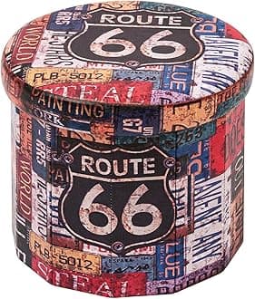 – Round Ottoman Storage,Folding Storage Organiser Toy Chest,Retro Faux Leather Footrest Stool Seat for Living Room 38cm (Multicoloured)