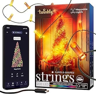 Strings USB-C Candle 200 LED, Candle-Shaped LED Light String, Christmas Lights, RGB Multicolor LED Lights, Mappable LEDs, Compatible with Alexa, Google Home, USB-C Power, Green Wire, 12m
