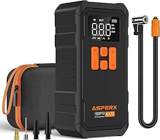 Tire Inflator Portable Air Compressor- 160PSI & 10000mAh Portable Air Pump with Carrying Case, LCD Display & LED Light, 3X Fast Inflation for Car, Bike, Motorcycle, Balls and more(Black)
