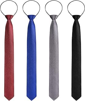 4 Pieces Zipper Ties for Men Adjustable Men's Neckties Zip on Tie for Zipper Skinny Necktie Clip on Slim Tie