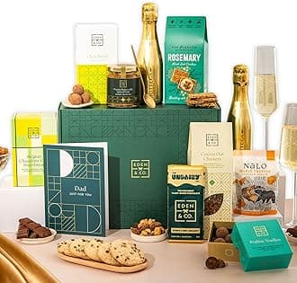 Vegan Hamper with Truffles & Hot Chocolate Set, Fathers Day Gift Hamper Dad Plus 2 Proseccos by EDEN & CO