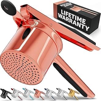 Large 15oz Potato Ricer, Heavy Duty Stainless Steel Potato Masher and Ricer Kitchen Tool, Press and Mash Kitchen Gadget For Perfect Mashed Potatoes - Everytime, Rose Gold and Black