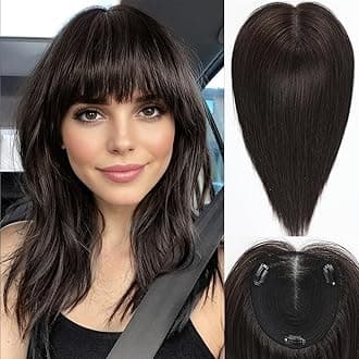starluck 6x5 inch Large Swiss Base SilkHug 14 Inch Real Human Hair Toppers,60 Gram, 100% Real Human Hair Toppers for Women with thinning (Natural Black, with Bangs)