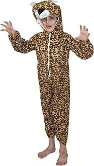 Kaku Fancy Dresses Fleece Leopard Wild Animal Costume For Kids - Brown, 5-6 Years | For Boys
