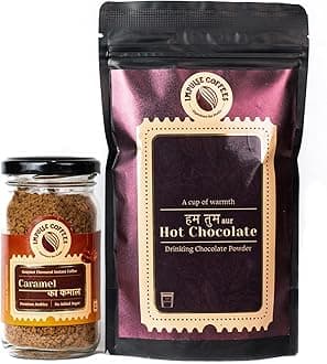 - Impulse Coffees Pack of 2 Cozy Caramel Combo | Flavoured Caramel Coffee Powder (50g) & Hot Chocolate Powder (220g) | Coffee Powder In Fresh & Hot Chocolate Blend | Ideal For Hot & Cold Drinks| Ideal Gift Set