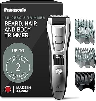 Panasonic Multi-Groomer Men’s Trimmer for Beard, Hair and Body, 39 Trim Length Settings with 3 Attachments, Corded/Cordless Operation – ER-GB80-S (Silver)