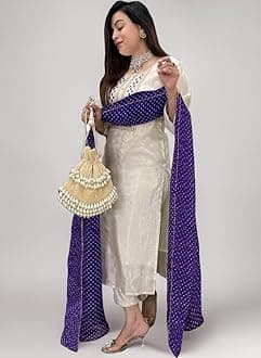 GoSriKi Women's Rayon Viscose Straight Embroidered Kurta with Pant & Dupatta