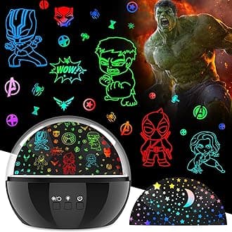 Superhero Night Light Projector for Boy,Kids Night Lights with Hulk and Star Theme,360 Degree Rotation,15 Mode Color Changing,Birthday Gift Toys