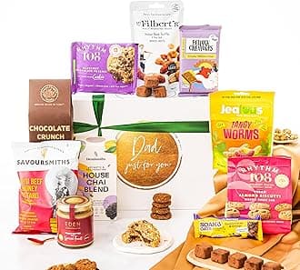 Luxury Dad Gifts Vegan Hamper Basket, Vegan Chocolate, Dairy-Free & Gluten-Free Snacks, Vegan Gifts for Men, Vegan Chocolate Gifts, Gluten Free Hamper & Gourmet Gifts, Gift Basket