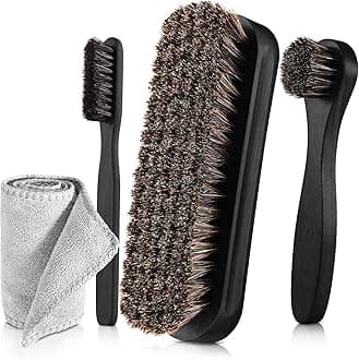 4 Pcs Horsehair Shine Shoes Brush Kit Polish Dauber Applicators Cleaning Leather Shoes Boots Care Brushes Suede Cleaner Brush with Microfiber Shoe Cloth(4 Pcs Black D)