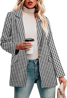 CRAZY GRID Womens Casual Blazer Jacket Long Sleeve Open Front Work Office Blazer Lapel Button Jacket