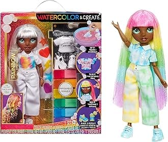 Rainbow High Watercolour & Create DIY Fashion Doll with Washable Watercolours and Tie-Dye Kit - Green Eyes, Straight Hair, Extra Top & Shoes - Colour, Create, Play, Rinse and Repeat - Kids 4-12+ Years