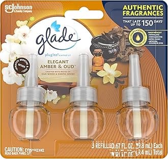 glade Air Freshener Refill, Elegant Amber & Oud Plugins Scented Oil, 3 Ct, 2.01oz