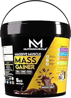 - Massive Muscle Mass Gainer -5 Kgs - Choco Treat (Chocolate) Flavour - for Mass, Muscle, Power & Strength Gain -Contains CREATINE MONOHYDRATE - High protein Gainer