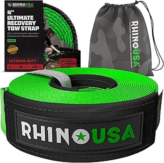 Rhino USA Recovery Tow Strap (4" x 30') Lab Tested 40,320lb Break Strength, Premium Draw String Bag Included, Triple Reinforced Loop Straps to Ensure Peace of Mind - Emergency Off Road Towing Rope