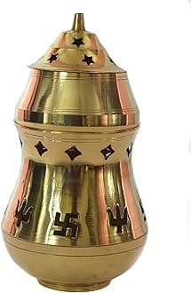Tangerine Brass Camphor Burner Lamp/Diya with Oil Diffuser,Oil Burner (Medium), Kapoor Burner, Oil Lamp, Gold