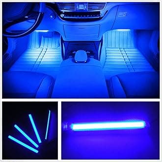 Car LED Strip Light, EJ's SUPER CAR 4pcs 48 LED Car Interior Lights Under Dash Lighting Waterproof Kit,Atmosphere Neon Lights Strip for Car,DC 12V(Blue)