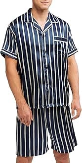 Sanraflic® Men's Satin Pajamas Short Button-Down Pj Set Sleepwear Loungewear
