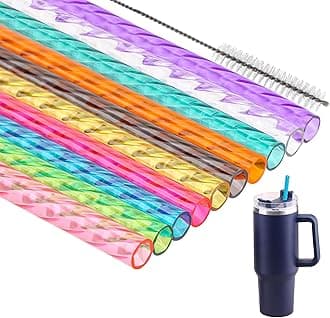 Replacement Reusable Straws for Stanley 40 oz 30oz Tumbler,Plastic Swirl Straws for Stanley Tumblers Accessories,13 Inch Pack of 10 with Cleaning Brush