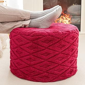 Round Pouf Ottoman 20 x 20 x 14 Inches Boho Poof Home Decor Floor Pouffe Ottoman Foot Rest for Couch Sofa Bean Bag Chairs Living Room Bedroom Red Wine