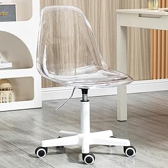 Acrylic Clear Desk Chair, Modern Small Cute Armless Vanity Rolling Plastic Chair Home Office Lucite Ghost Chairs with White Legs and Wheels, Clear