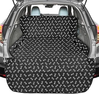 F-color SUV Cargo Liner for Dogs, Water Resistant Pet Cargo Cover Dog Seat Cover Mat for SUVs Sedans Vans with Bumper Flap Protector, Non-Slip, Large Size Universal Fit, Bone