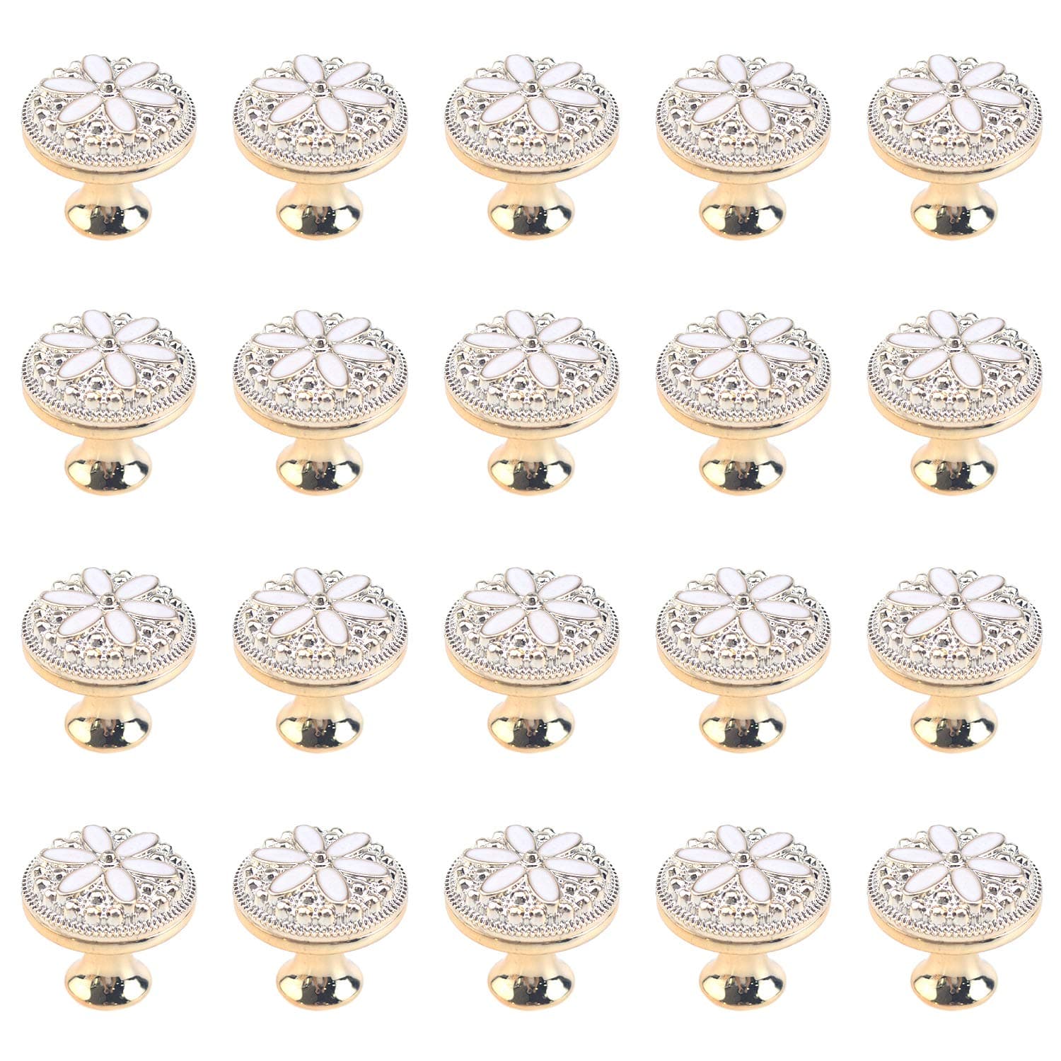 Pull Handle Flower Shape Cabinet Drawer Door Knob with Screws, Pack of 20