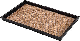 Anji Mountain AMB0BT2F-007 Black Rubber Boot/Shoe Tray with Coir, Fits 2 Pair (24.5" Wide), Tan & Blue Insert
