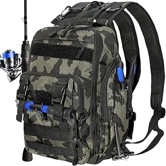 Fishing Backpack Fishing Tackle Storage Bag Fishing Gear and Equipment with Rod Holder Fishing Tackle Shoulder Sling Bag Backpack for Outdoor Fishing, Hunting, Hiking (Black and Brown)