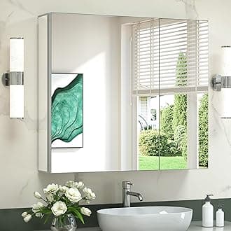 TokeShimi 30x26 Medicine Cabinet Mirror Frameless,Full-Overlay Mirrors,Aluminum Bathroom Mirror Cabinet with Adjustable Tempered Shelves