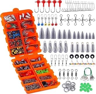 TOPFORT 187/230pcs Fishing Accessories Kit, Including Jig Hooks, Bullet Bass Casting Sinker Weights, Different Fishing Swivels Snaps, Sinker Slides, Fishing Line Beads, Fishing Set with Tackle Box…