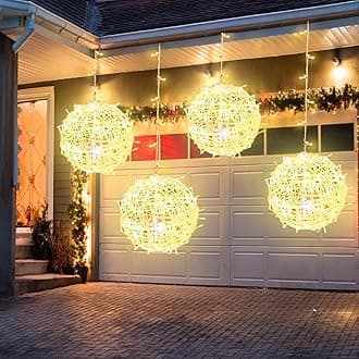 Outdoor Christmas Ball Lights 4 Pack Hanging 15.7" LED Garden Sphere Tree Lights 8 Modes Waterproof Glow Globe Lights with Memory Timer Plug for Yard Porch Eave Patio Home Indoor Decoration-Warm White