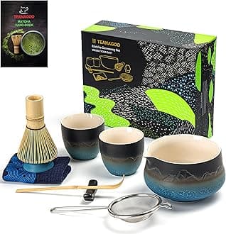 TEANAGOO Matcha Whisk Set 7pcs+2Cups(7.2oz),Matcha Kit for Ceremony,Matcha Tea Set for Making Breakfast,Whisk and Ceramic Bowl with Matcha Scoop&Sifter,Gift for Family/Friend