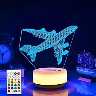Airplane Gifts Night Light for Kids，Plane Decor Bedside Lamp for Bedroom，Aircrafts Night Light with 14 Color & Remote + Dim Function + Timer (1H/3H/6H)，Aviation Gift Birthday Gifts for Boys & Girls