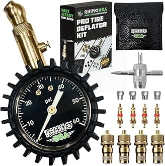 Adjustable Tire Deflators with Gauge (0-60psi) Calibrated & Automatic Tire Air Down Tool - Large 2" Easy Read Glow Dial & Solid Brass Hardware - Best Offroad Deflator for Jeep, Truck or ATV