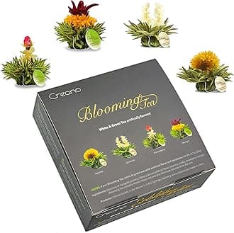 Creano 4 tea Flowers in elegant Gift Box - Blooming Tea White & Green Tea in Cup Size
