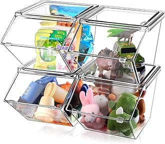 Yerliker 4 Pcs Clear Plastic Storage Bins with Lids Large Stackable Pantry Storage Organizer Bins Kitchen Organization Cabinet Organizers Ideal Containers for Fridge, Kitchen, Cabinets, Bathroom